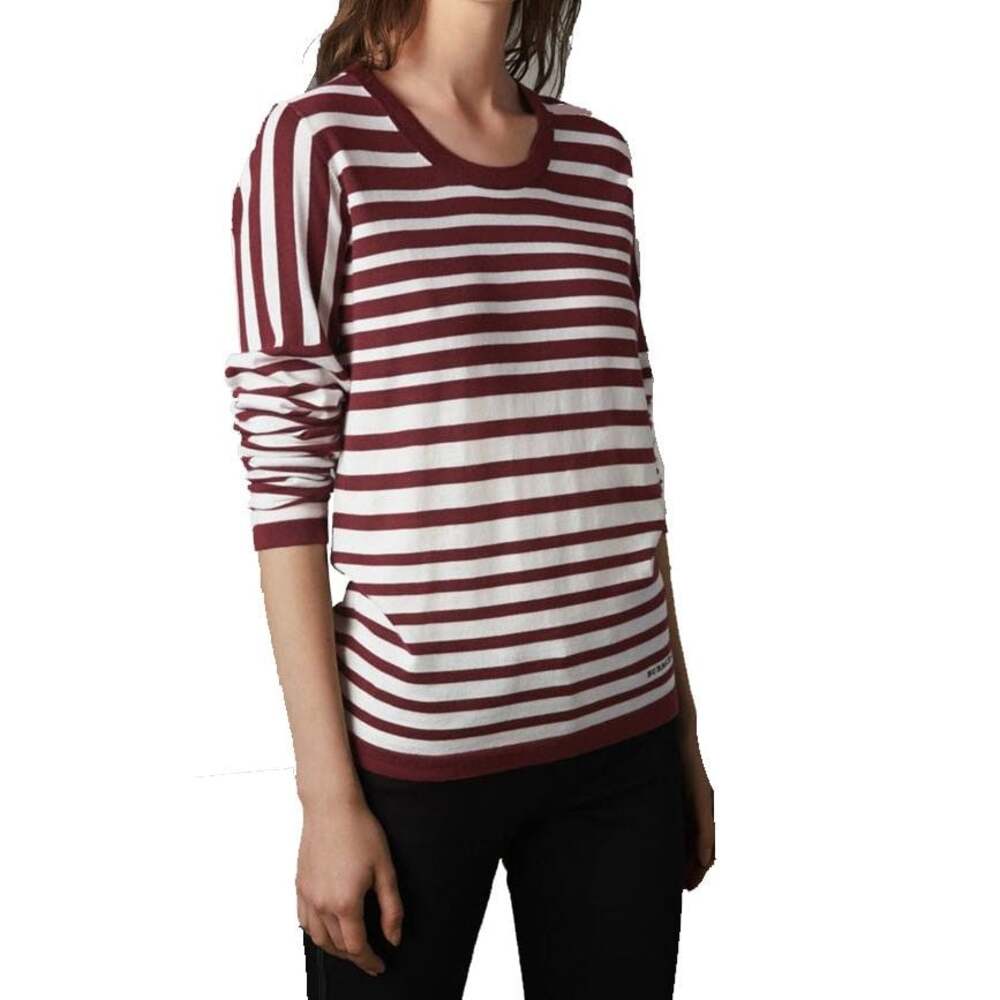 Burberry Women's Striped Long Sleeve Crewneck Logo Sweater Large